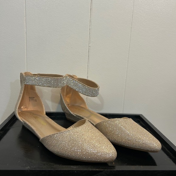 Dream Pairs Shoes - Dream Pairs Amiga-Shine Gold Glitter Rhinestone‎ Ankle Strap Wedge Flats 6.5